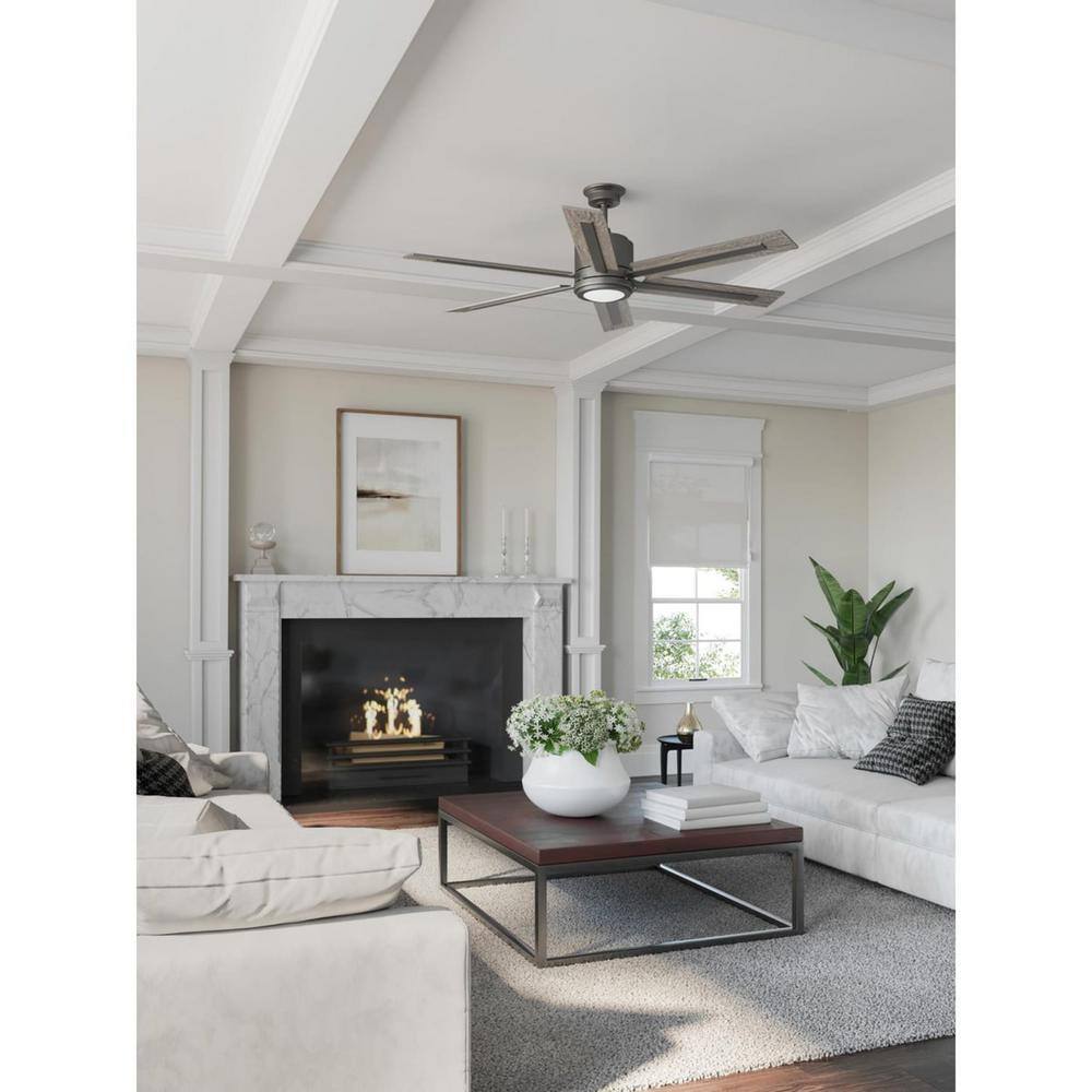 Progress Lighting Glandon 60 in. 6-Blade Indoor Black-Gilded Iron Ceiling Fan for Living Room with LED Light and Remote P2586-7130K