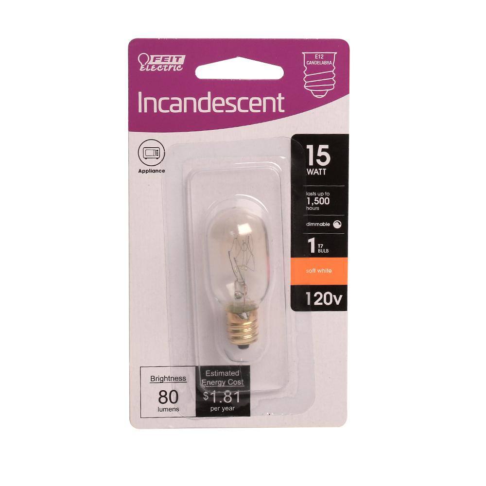 Feit Electric 15-Watt T7 Dimmable Candelabra E12 Base Incandescent Appliance Light Bulb Soft White 2700K BP15T7HDRP