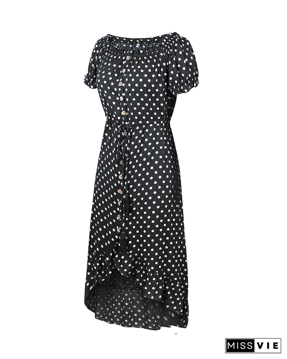 Off Shoulder Polka Dot Button Down Maxi Dress