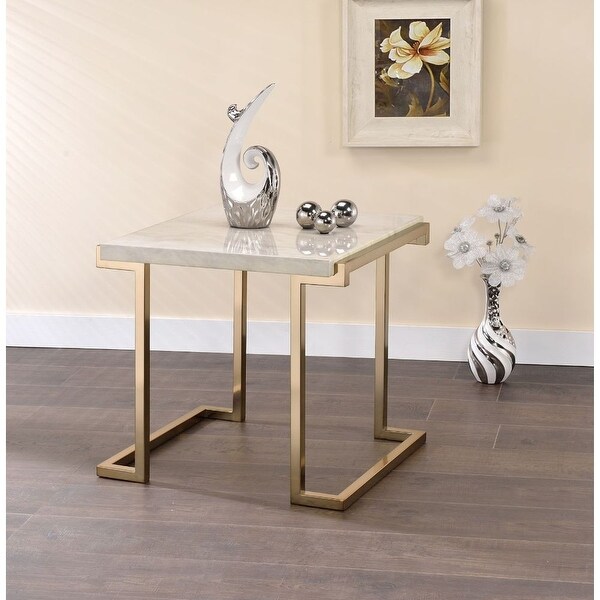 Champagne Finish End Table with Faux Marble Top