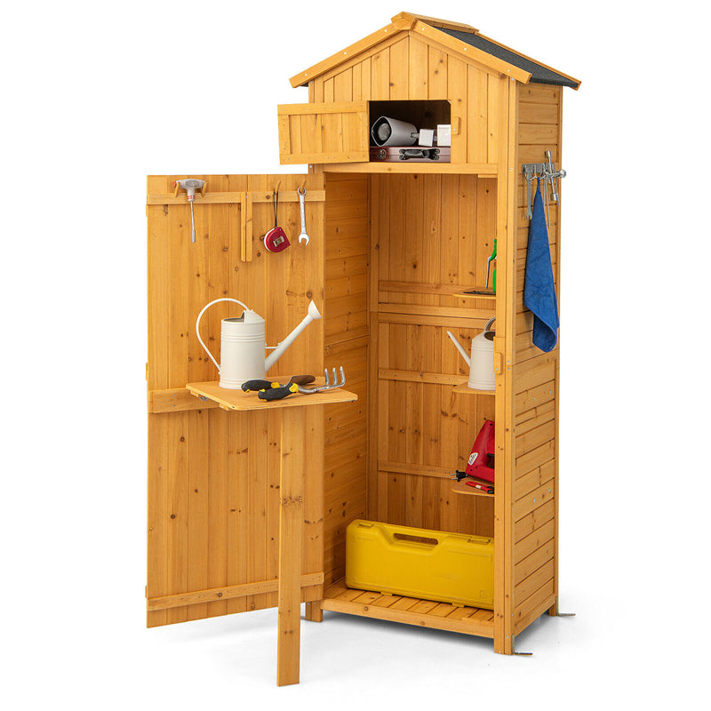 Outdoor Storage Shed Wooden Tool Room Waterproof Garden Storage Cabinet with Lockable Doors & Foldable Table