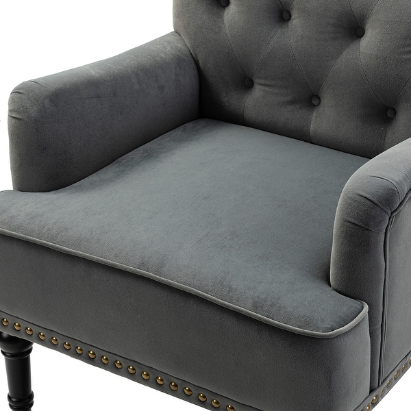 Accent Chair Armchair with Rubber Wood Legs and Nailhead Trim， Tufted Velvet Fabric Upholstery Accent Chairs