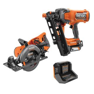 RIDGID 18V Brushless 21 Framing Nailer Kit with 18V Brushless 7-14 in. Rear Handle Circular Saw 4.0 Ah Battery and Charger R09894KN-R8658B