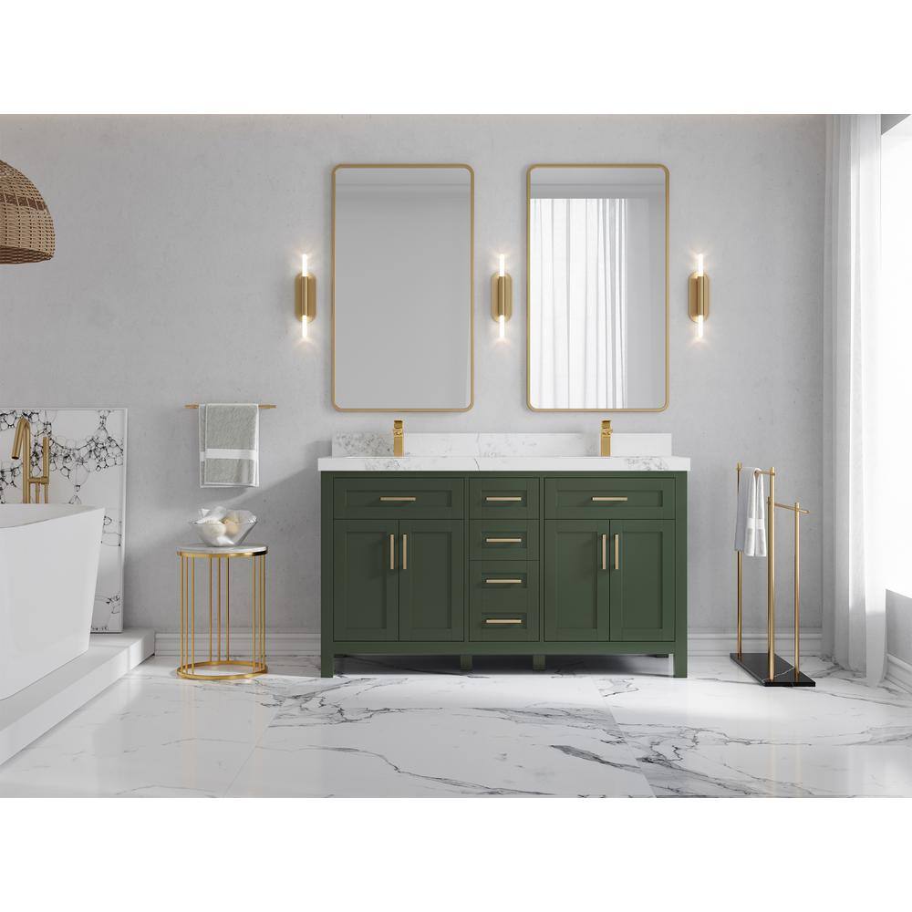 Willow Collections Cambridge 60 in. W x 22 in. D x 36 in. H Double Sink Bath Vanity in Pewter Green with 2 in. Calacatta Nuvo Top CAM_PGN_CA_NV_60D