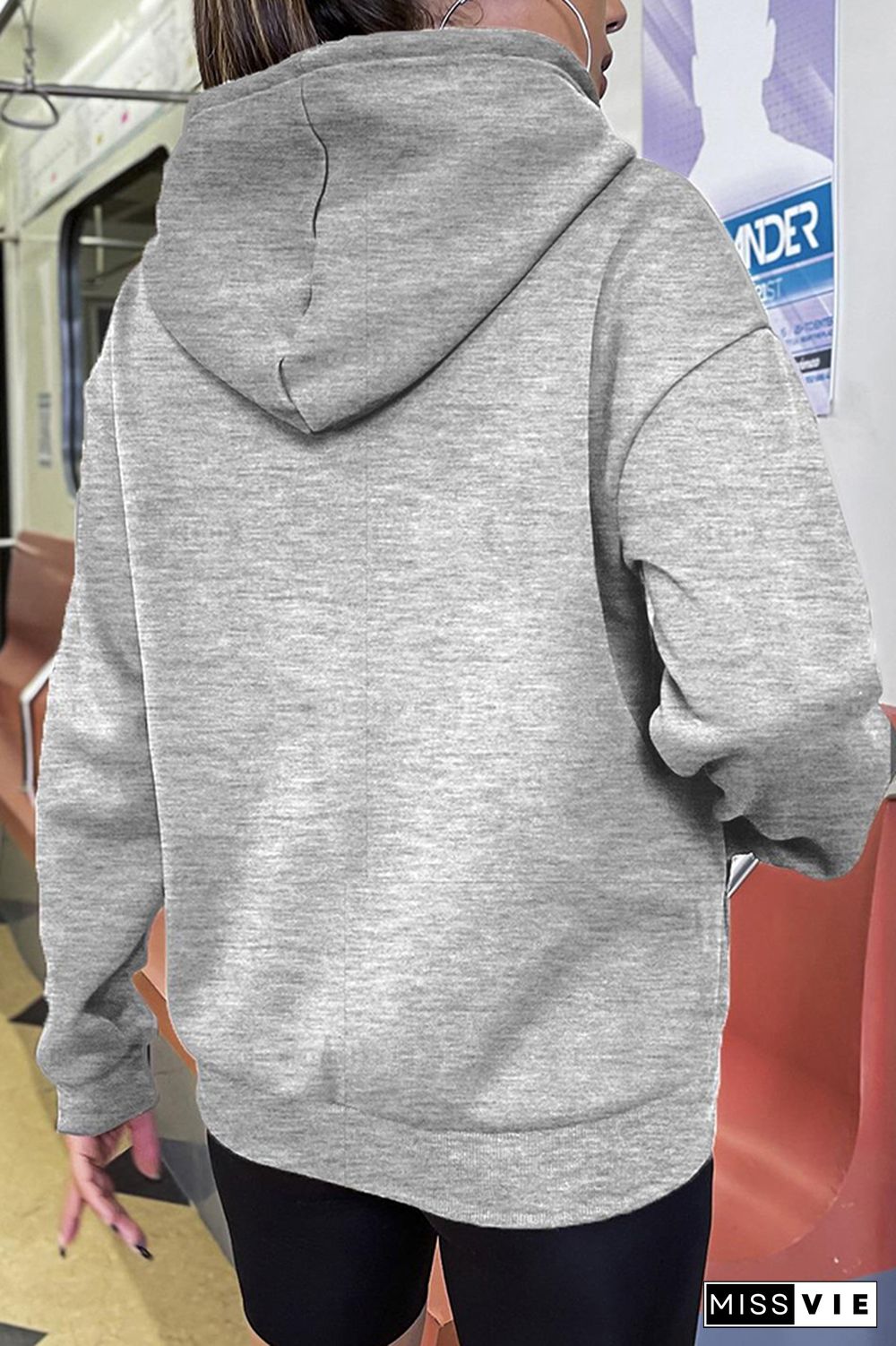 Plain Drawstring Hoodie Zipper Sweatshirt Coat