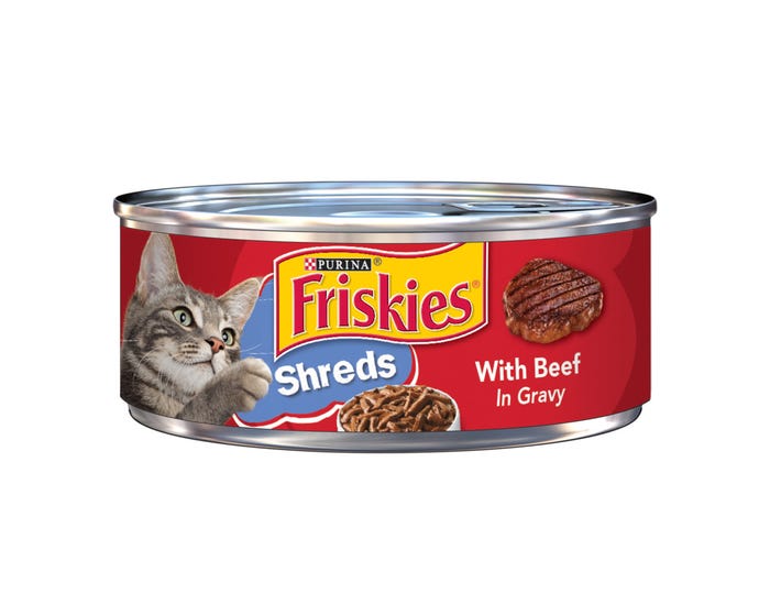 Purina Friskies Shreds With Beef in Gravy Wet Cat Food， 5.5 oz. Can