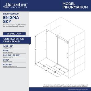 DreamLine Enigma Sky 56 to 60 in. W x 62 in. H Frameless Sliding Tub Door in Polished Stainless Steel SHDR-6560620-08