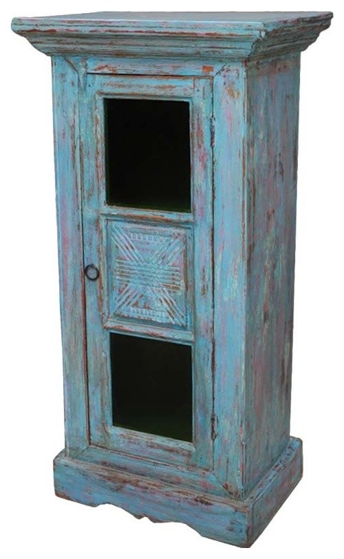 Stourton Rustic Hand Painted Teak Wood Mini Tower Storage Cabinet   Farmhouse   Accent Chests And Cabinets   by Sierra Living Concepts Inc  Houzz