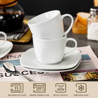 MALACASA Elisa 7.4 oz. White Porcelain EspressoCappuccino Cups and Saucer Sets ELISA-6CPS