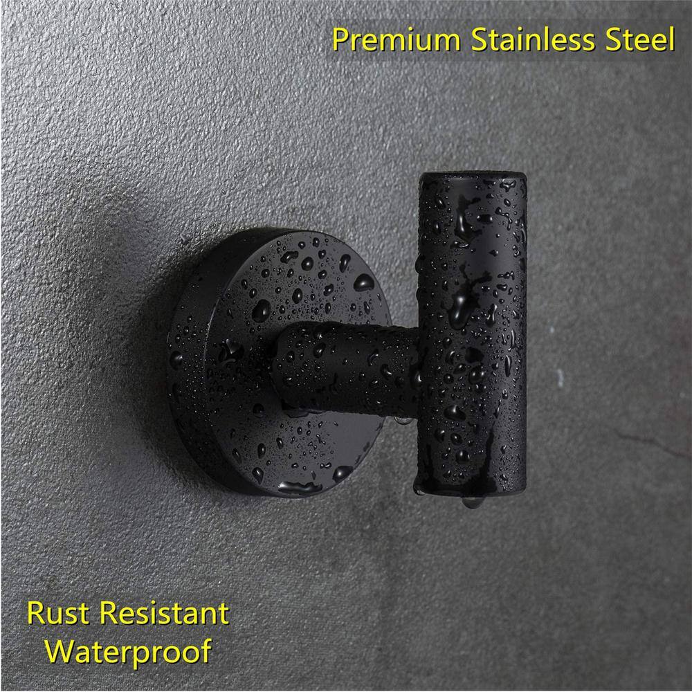 ATKING 4-Pieces Wall-Mounted Stainless Steel Bathroom Robe Hook in Matte Black A4BK-802