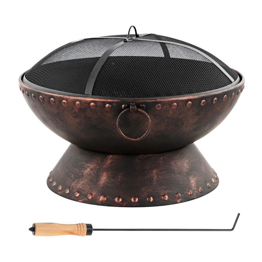 Ledel Outdoor Wood Burning Fire Pit with Spark Screen Grill and Poker   27\