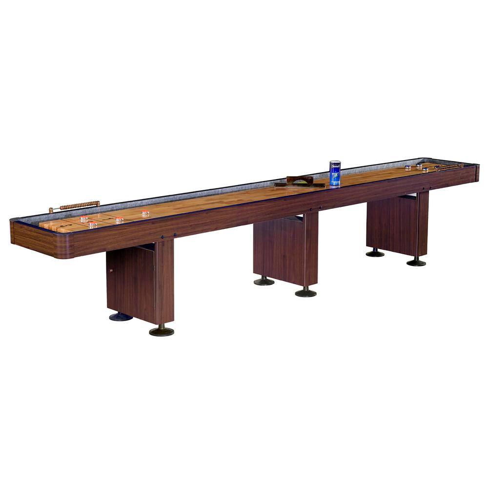 Hathaway Challenger 14 ft. Shuffleboard Table w Walnut Finish Hardwood Playfield Storage Cabinets BG1218