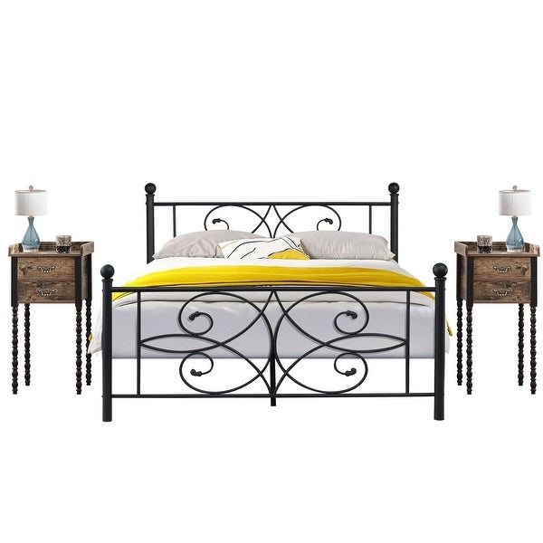 Taomika 3-pieces Bedroom Set with Metal Bed Frame and 2-Drawer Nightstands - - 35937071