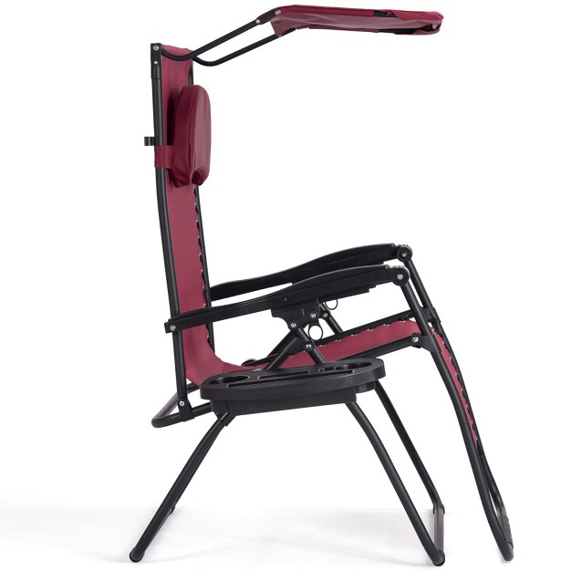 Tangkula Recling Zero Gravity Chair With Drink Tray amp Sunshade Wine