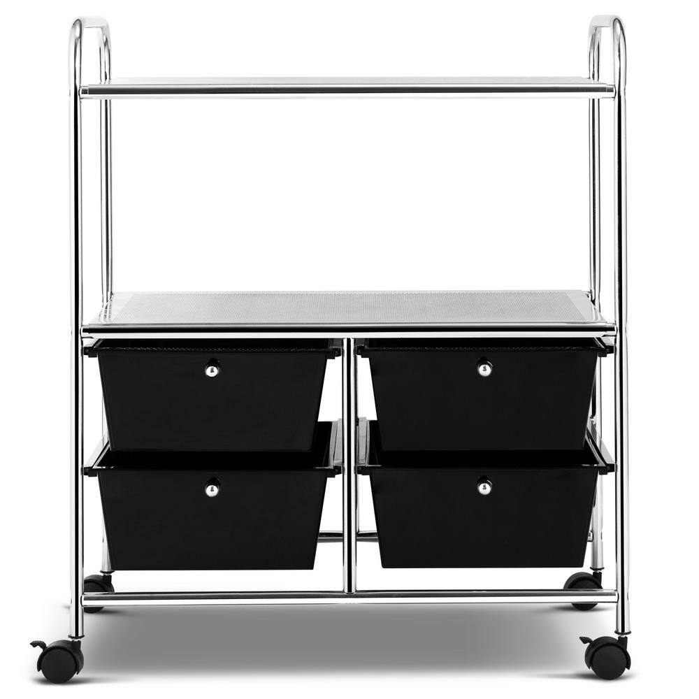 HONEY JOY 4-Drawer Plastic Rolling Storage Cart Metal Rack Organizer Shelf with Wheels Black TOPB003953