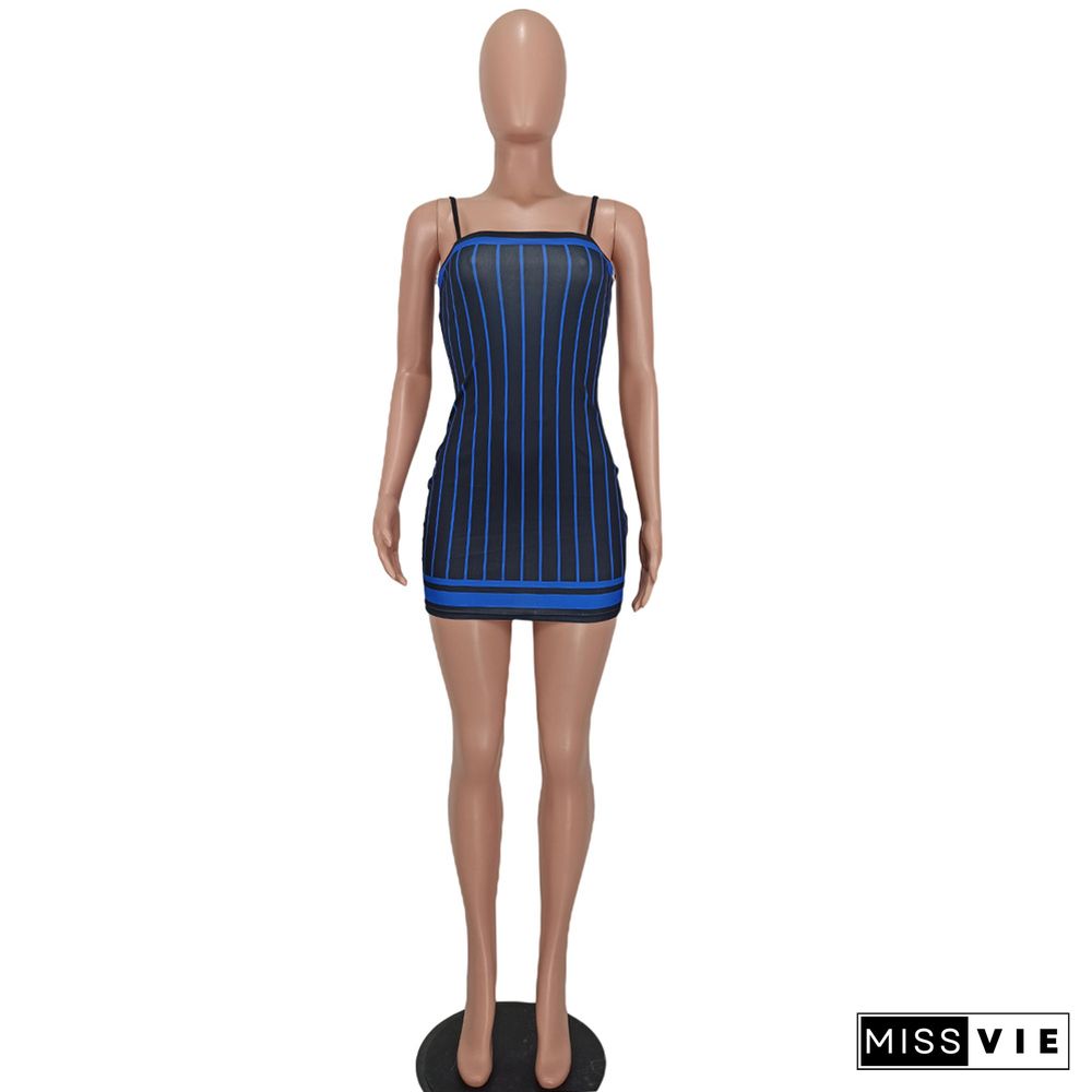 Y2K Striped Print Bodycon Strap Mini Dress