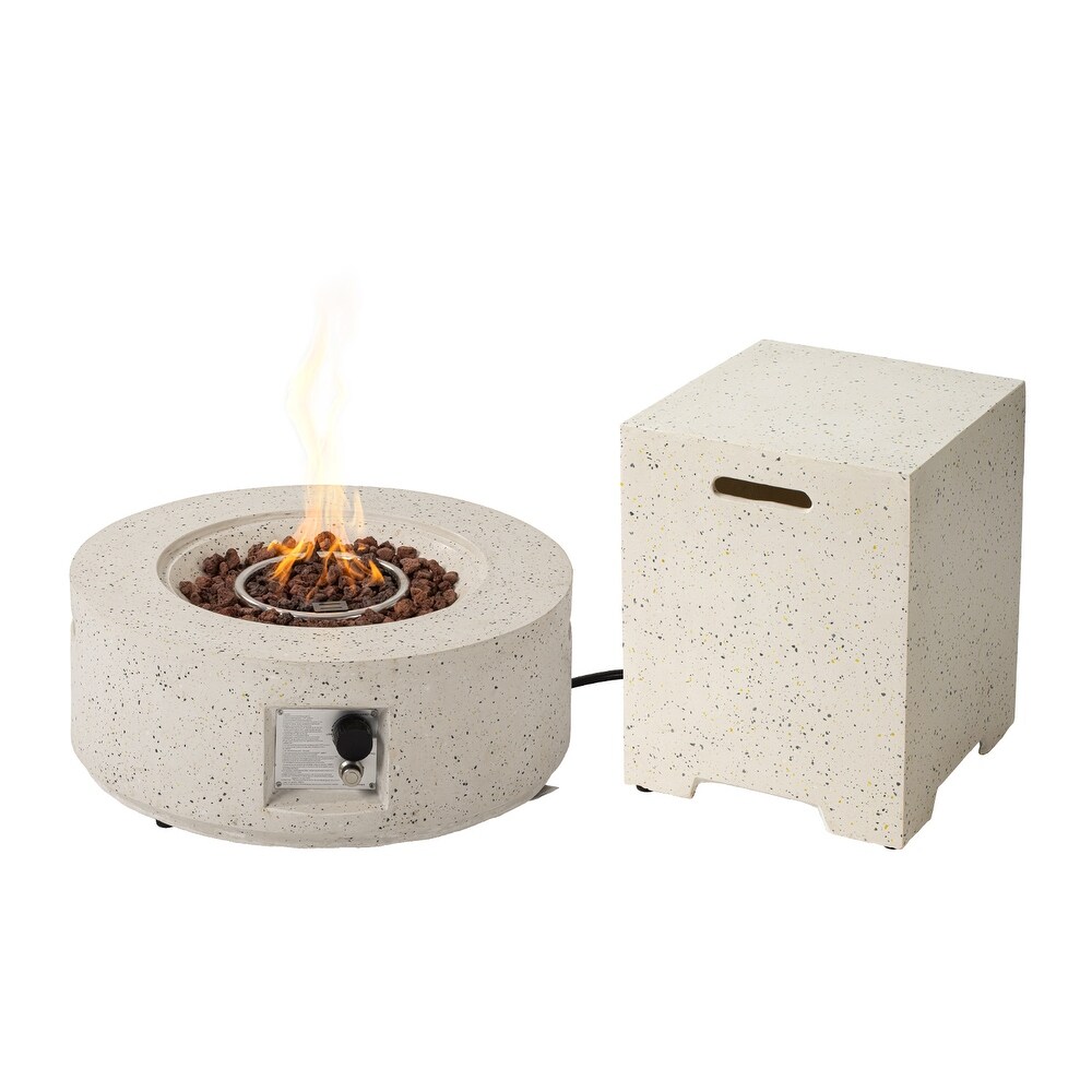 COSIEST 2 Piece Outdoor Round Firepit with Tank Cover Table   28\