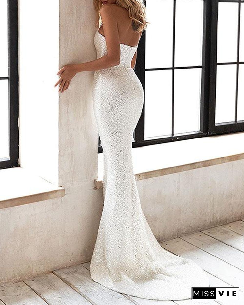 Elegant Wedding Dress Sequin Knotted Bodycon Dress