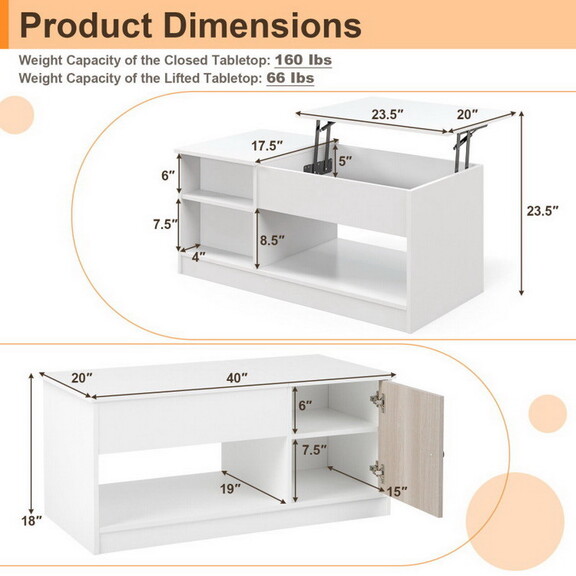 Costway 38261947 Modern Coffee Table with Lift Tab...