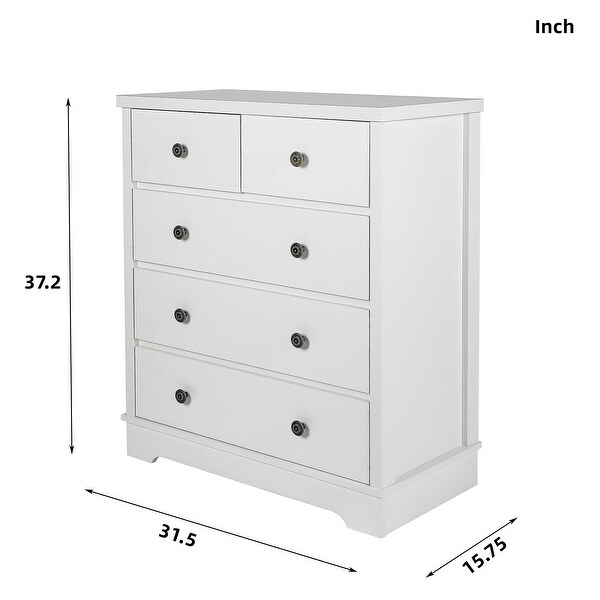 Modern 5-Drawer Cabinet， Wood Storage Cabinet Dresser Chest Accent Cabinet with Pewter Knobs and Open Countertop - as picture - - 37668999