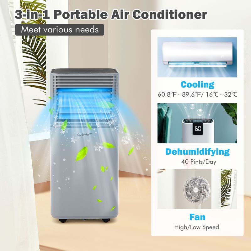 8000 BTU 3-in-1 Portable Air Conditioner Air Cooler Fan Dehumidifier with 4 Modes & 2 Speeds, Remote Control