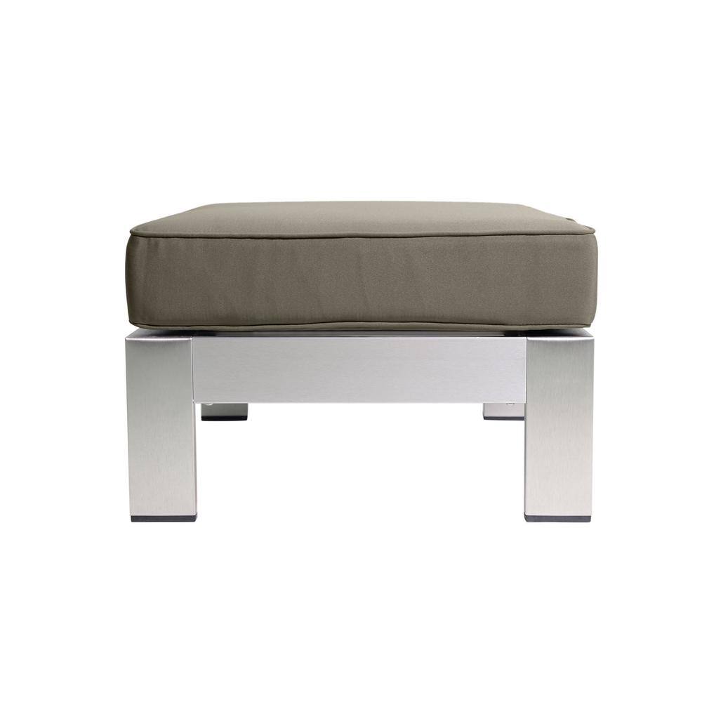 Noble House Cape Coral Silver Aluminum Outdoor Ottoman with Khaki Cushion