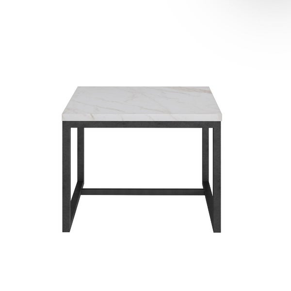 Cid 20 Inch Modern End Table， Marble Top， Metal Base， White， Black