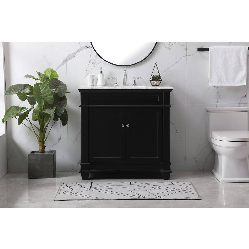 Timeless Home 36 in. W x 21.5 in. D x 35 in. H Single Bathroom Vanity in Black with White Marble TH100036BK