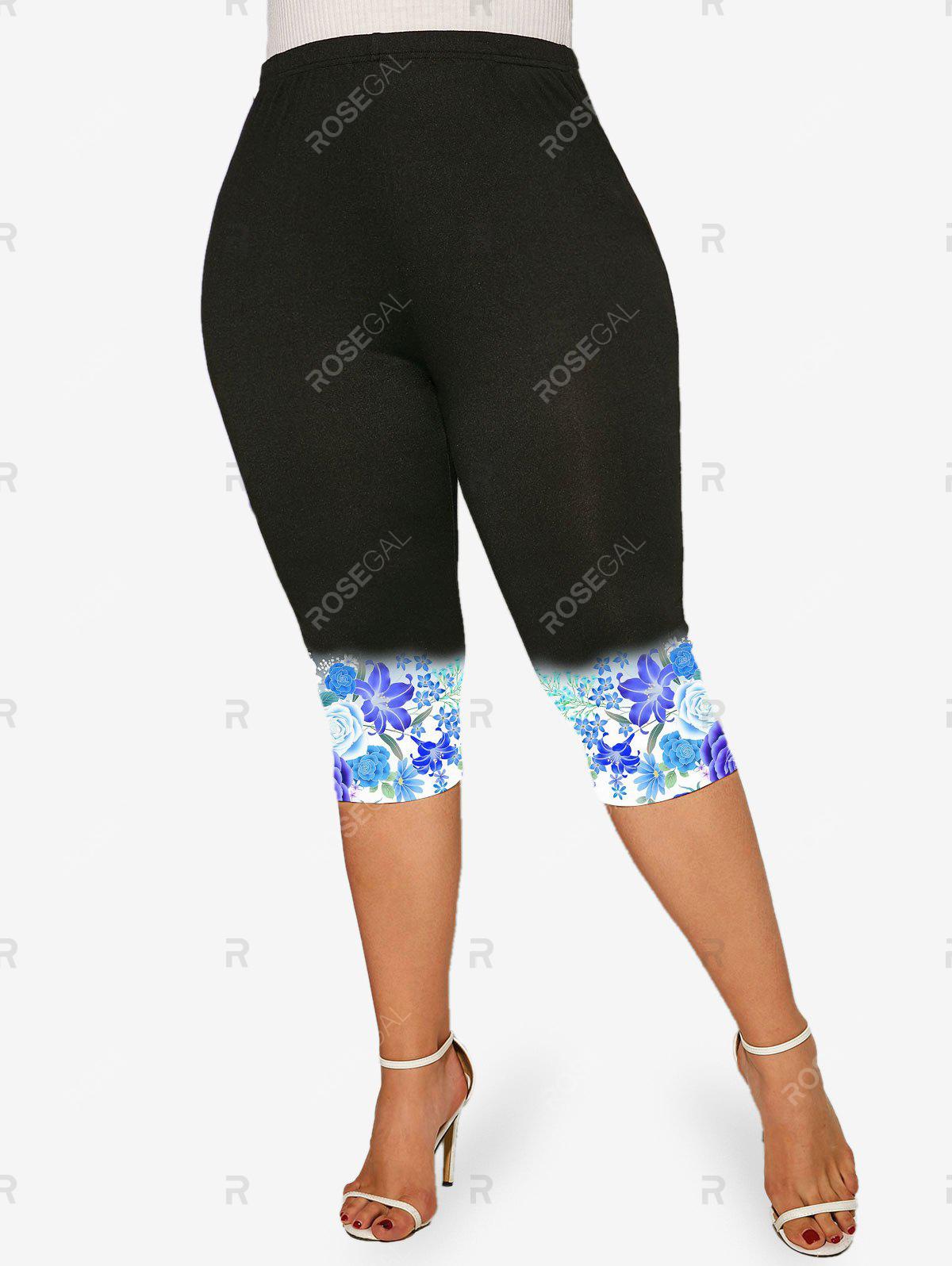 3D Flower Printed Ombre Tee and Floral Printed Ombre Leggings Plus Size Summer Outfit