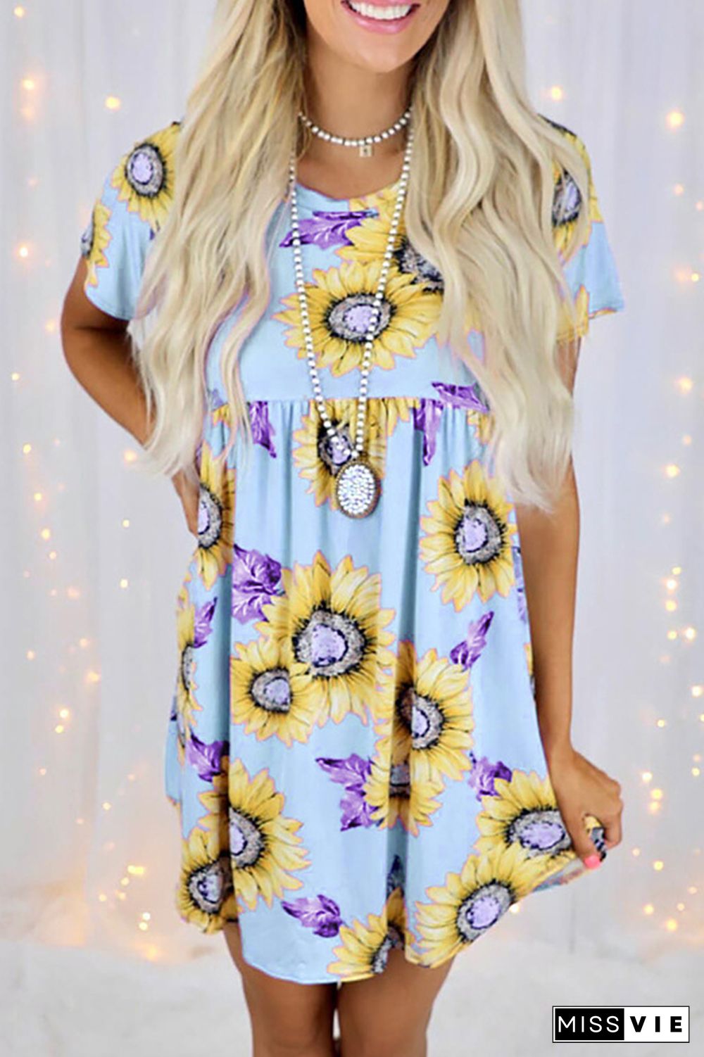 Casual Street Floral Split Joint O Neck Dresses