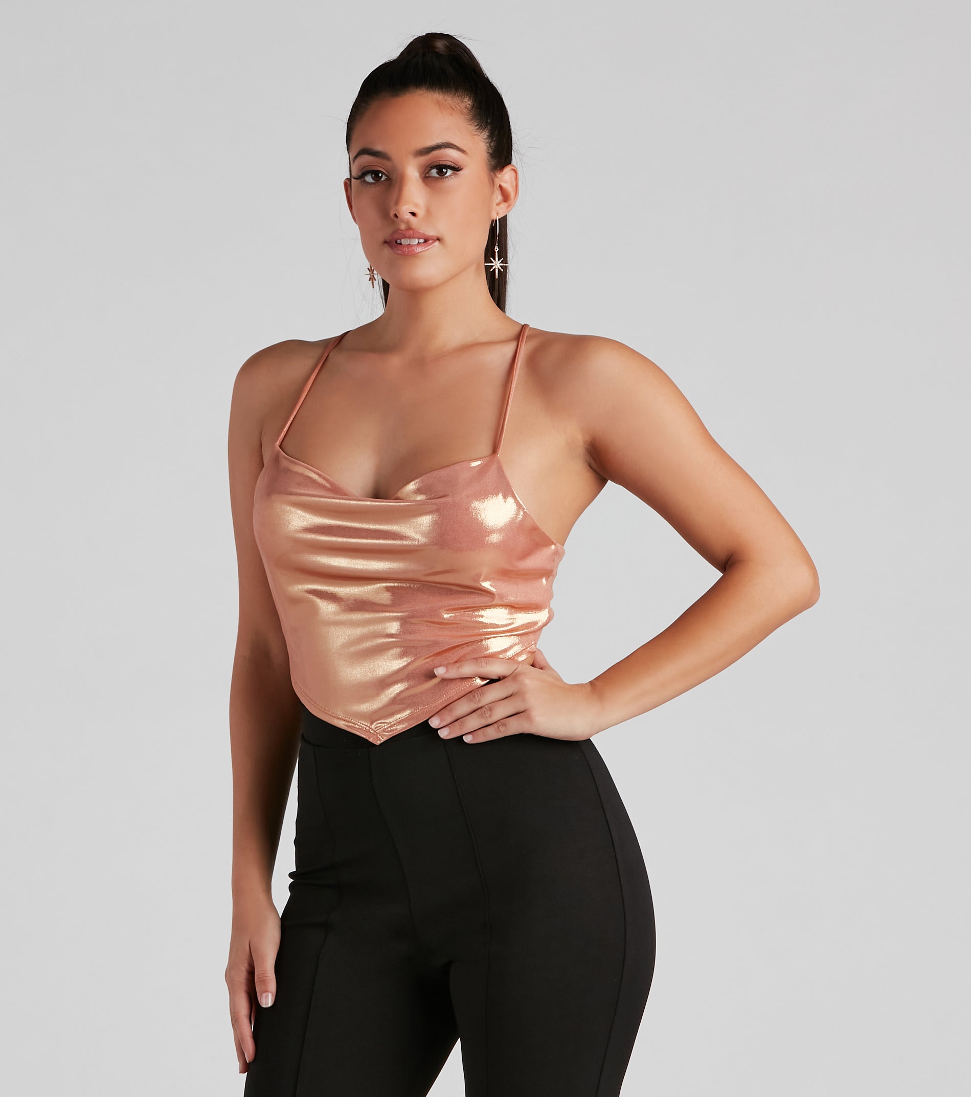 Let Me Shine Cowl Tie-Back Top