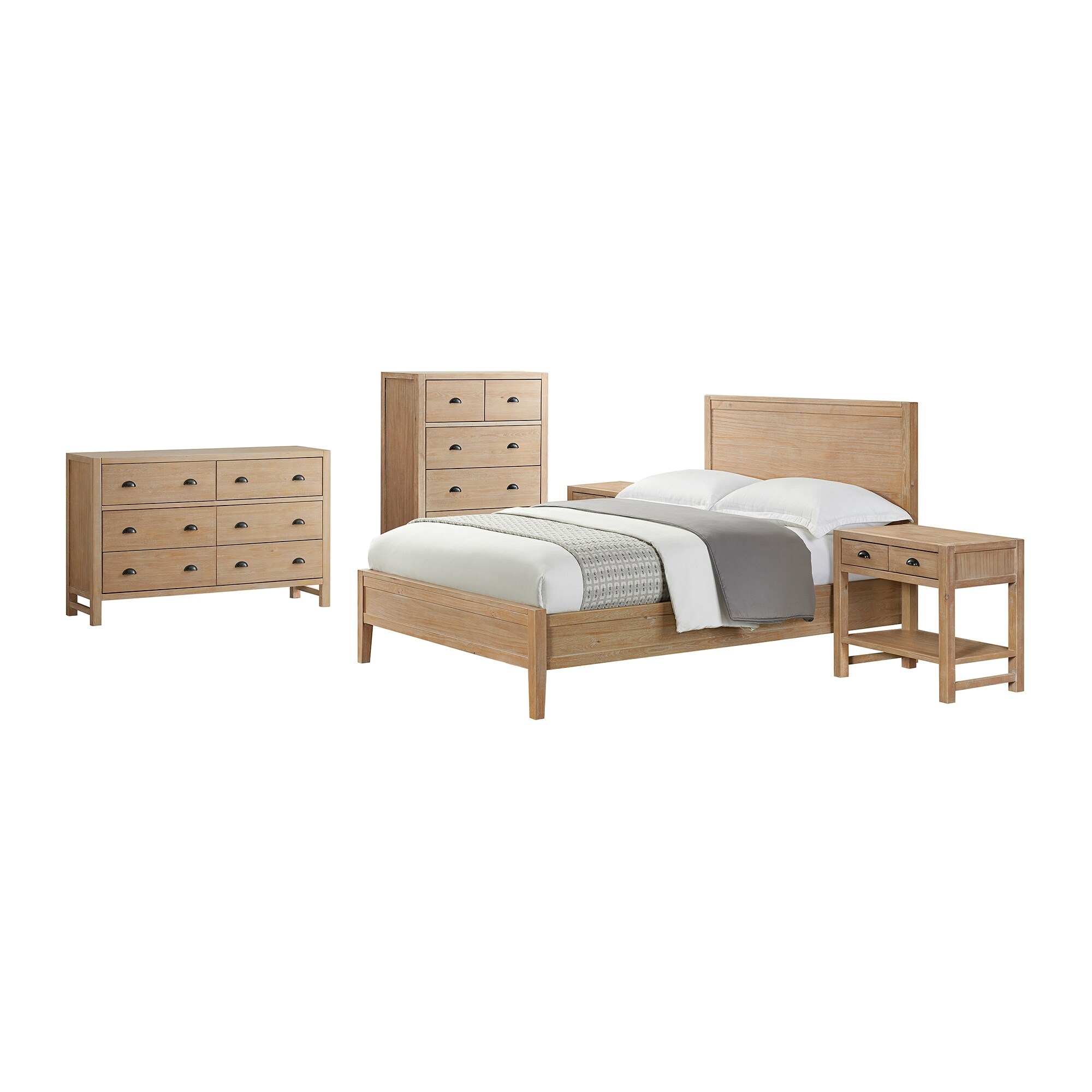 Arden 5-Piece Wood Bedroom Set with Queen Bed， Two 2- Nightstands with open shelf， 5-Drawer Chest， 6-Drawer Dresser - - 35679113