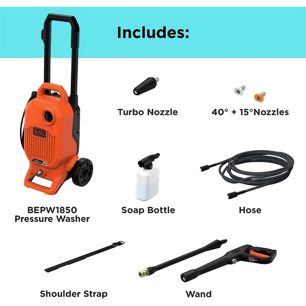 Black amp Decker Bepw1850 1850 Max Psi 1 2 Gpm Corded Cold Water Pressure Washer