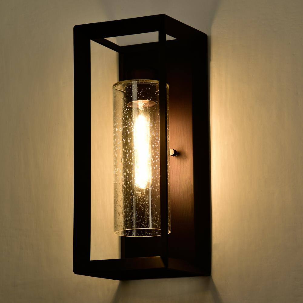 C Cattleya 1-Light Dark Bronze Outdoor Wall Lantern Sconce with Clear Seeded Glass CA1917-W