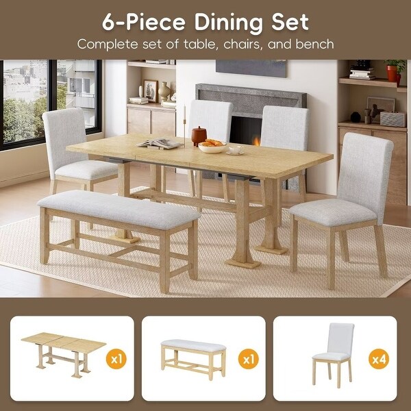 Extendable Dining Table Set，with Removable Leaf and Upholstered Chairs