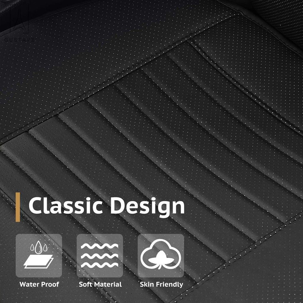 Gustave Universal Car Seat Cover， Car Front Seat Cushion Breathable PU Leather Pad Mat Non Slip Bottom for Auto Supplies Office Chair with Storage Pouch 