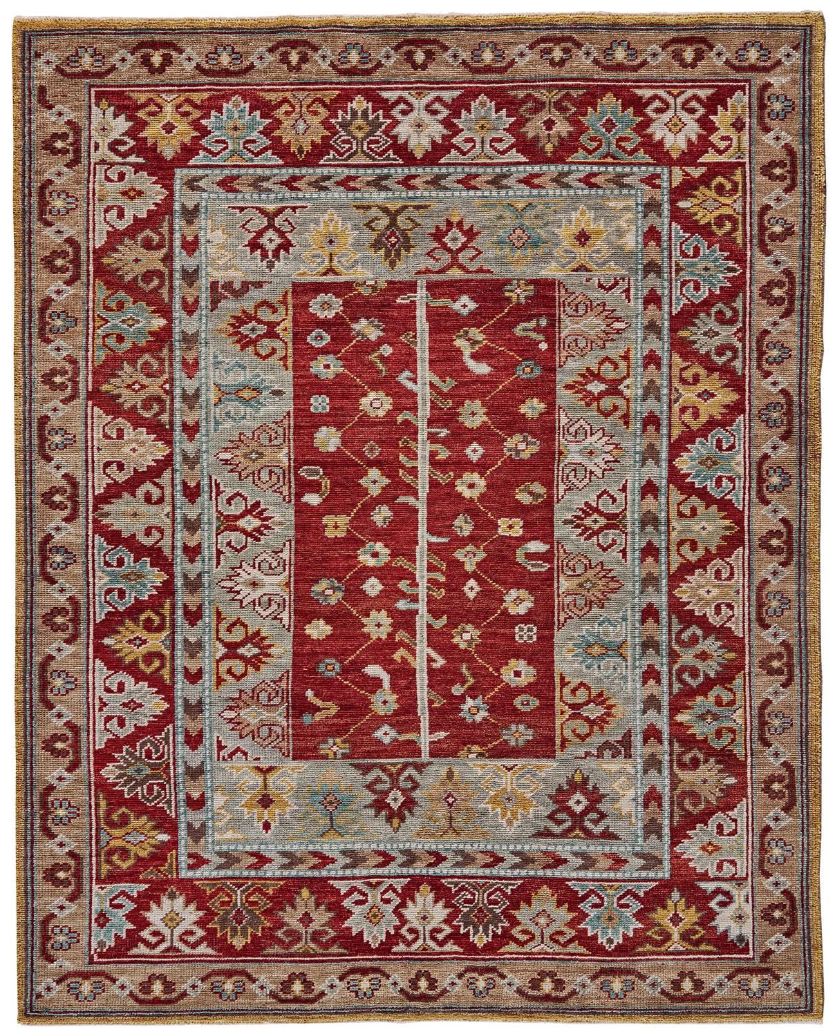 Bashyr Hand Knotted Red and Blue Rug by BD Fine