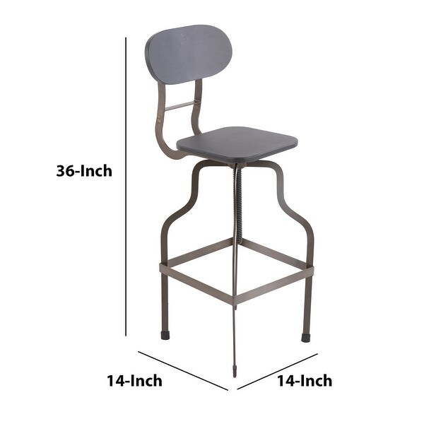 Industrial Style Wooden Swivel Bar Stool With Curved Metal Base - Gray - 36 H x 14 W x 14 L Inches