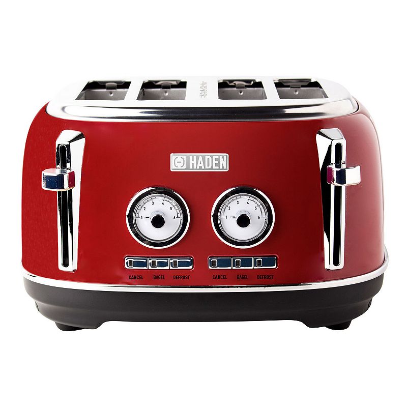 Haden 75040 Dorset 4 Slice Wide Slot Stainless Steel Toaster w/ Crumb Tray， Red