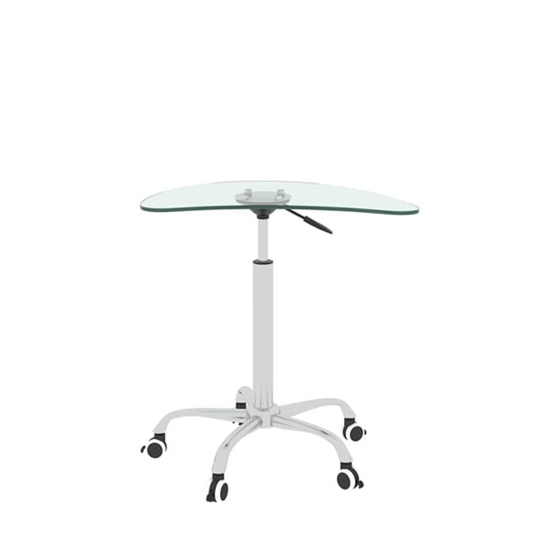 Adjustable Height Tempered Glass Desk Table with Lockable Wheels