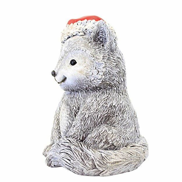 Roman Fox Pudgy Pal In Santa Hat One Figurine 9 0 Inches Garden Statue Animal Christmas 136594 Polyresin Gray