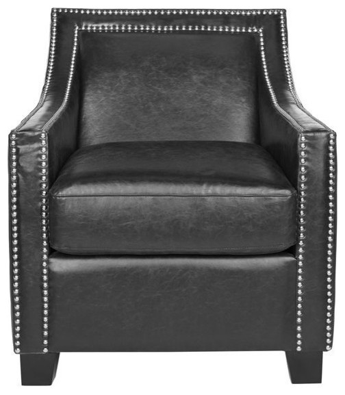 Andres Club Chair  Silver Nail Heads Antique Black   Transitional   Armchairs And Accent Chairs   by Rustic Home Furniture Deco  Houzz