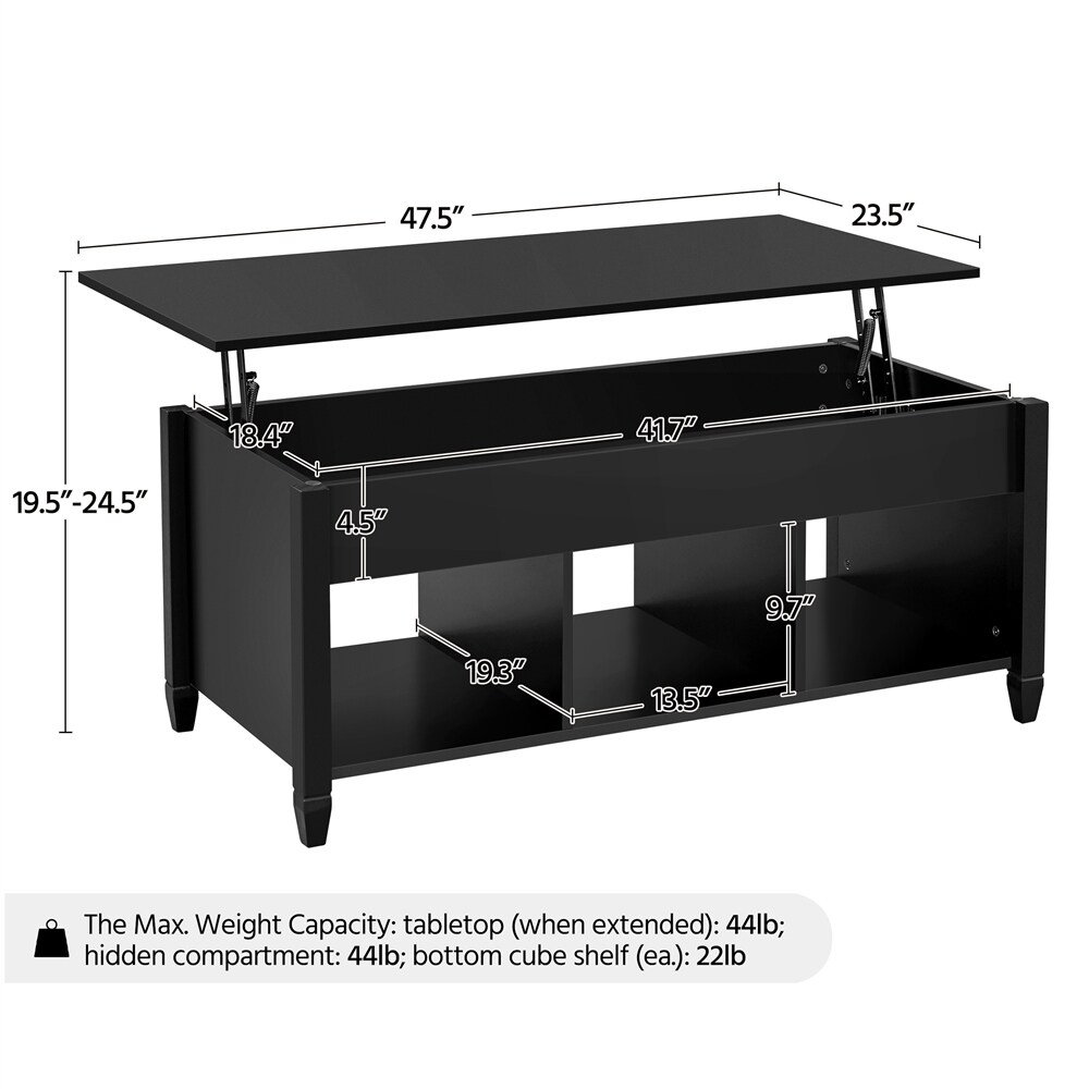 Yaheetech 47.5in Lift Top Wood Coffee Table with 3 Cube Open Shelves