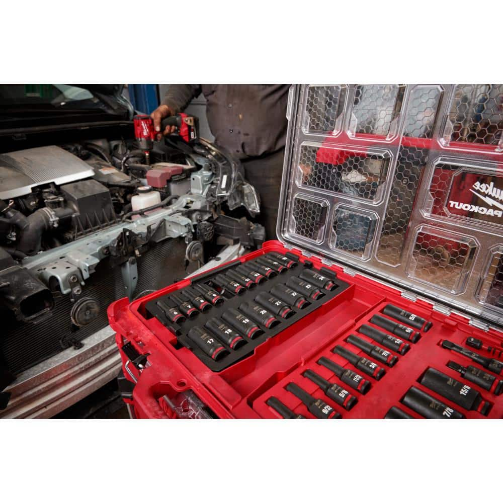 Milwaukee SHOCKWAVE Impact-Duty 3/8 in. Drive Metric and SAE Deep Well Impact PACKOUT Socket Set (36-Piece) 49-66-6805