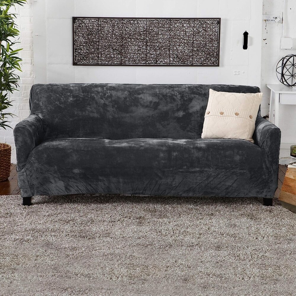 Premium Stretch Velvet Plush Sofa Slipcover.