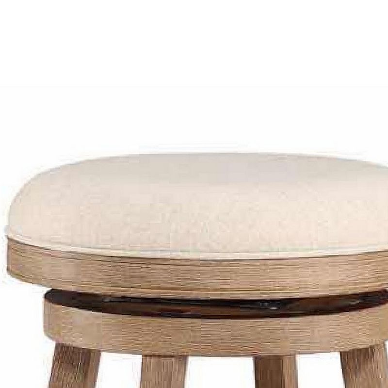 Liam 29 Inch Wood Barstool， Swivel Seat， High Density Foam Cushion， Ivory