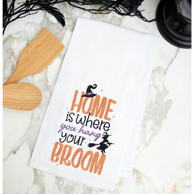 C amp f Home Home Is Where You Hang Your Broom Cotton Embroidered Halloween Flour Sack Kitchen Dishtowel