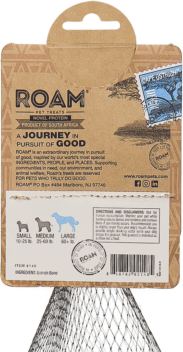 Roam Forever Bone Ostrich Dog Bone， 1 count