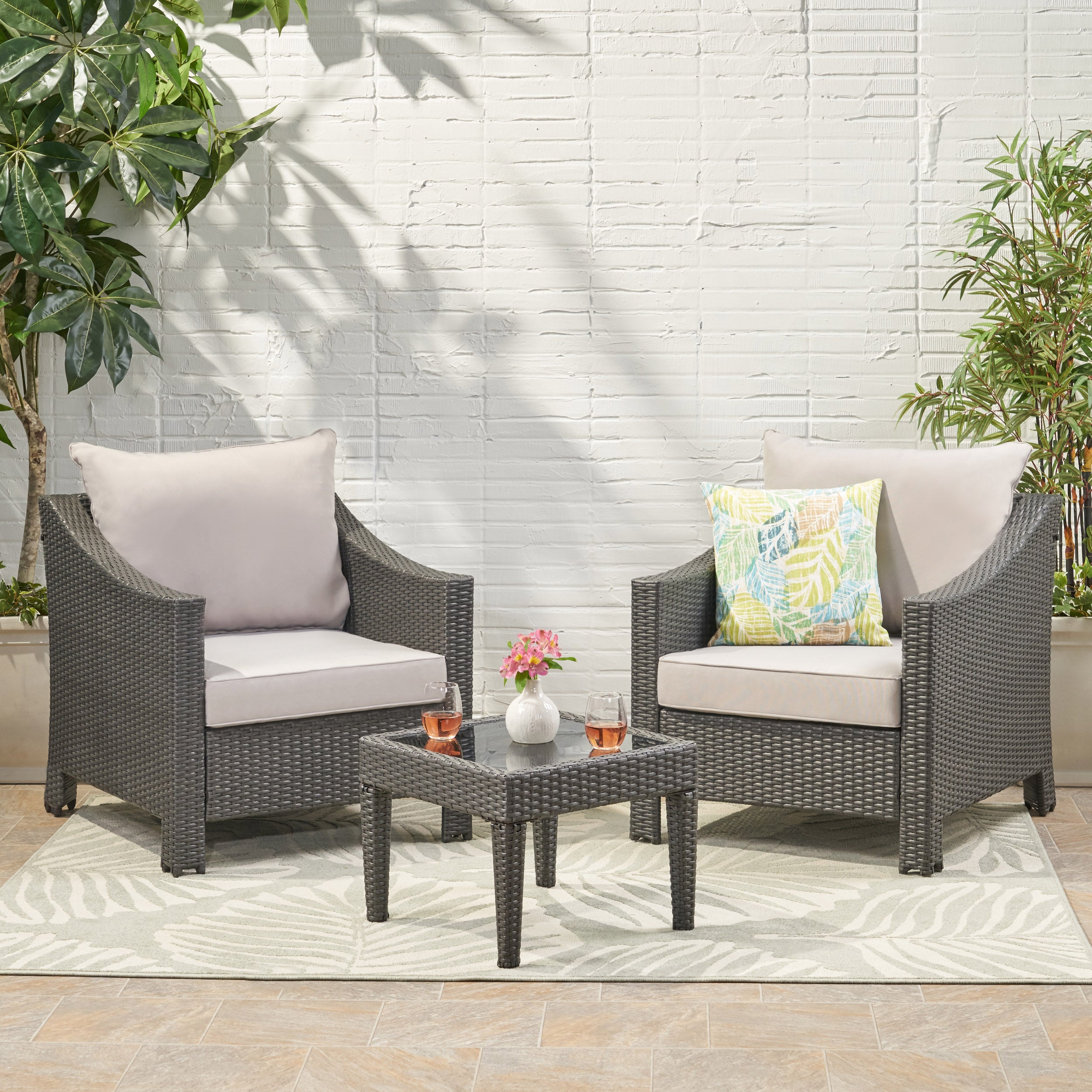 Antibes Outdoor 3pc Grey Polyethylene Chat Set