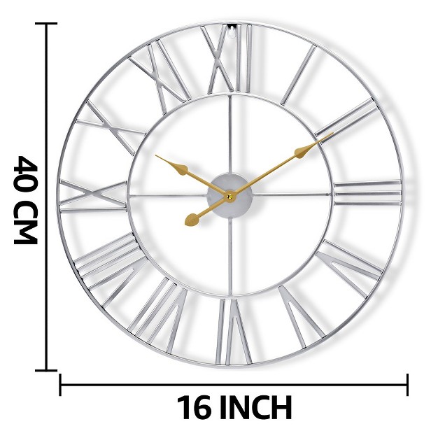 Sorbus Large Wall Clock For Living Room Decor Roman Numeral Wall Clock For Kitchen 16 Inch Wall Clock Decorative silver